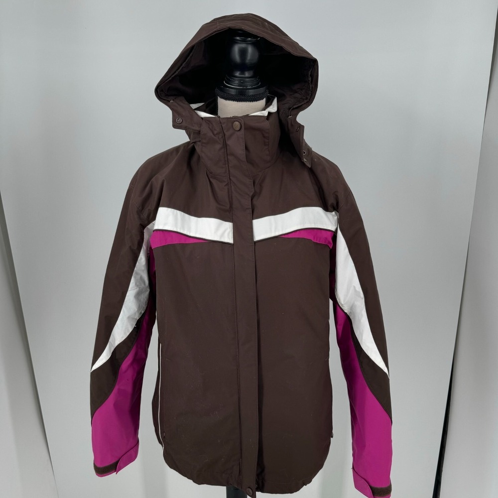 Columbia Interchange Ski Jacket WOMENS Brown Pink Full Zip Hooded Snow Winter L - Picture 11 of 15
